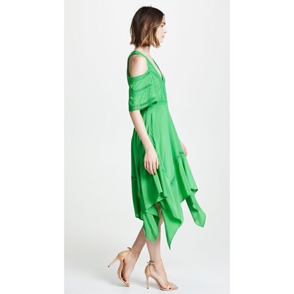 THURLEY Cold Shoulder Silk Dress -Kelly Green Size 8 - Picture 4 of 6